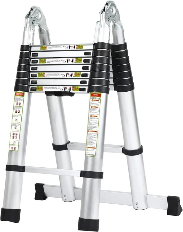 Telescoping Ladder, 21FT Aluminum Extension Ladder, A-Frame Telescopic Ladder Portable Folding Ladder for Outdoor&Household