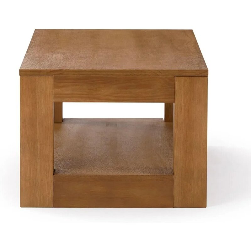 モダンな長方形のコーヒーテーブル、棚付き、無垢材、収納付きセンターテーブル、リビングルーム用の2層ティーテーブル、40インチ