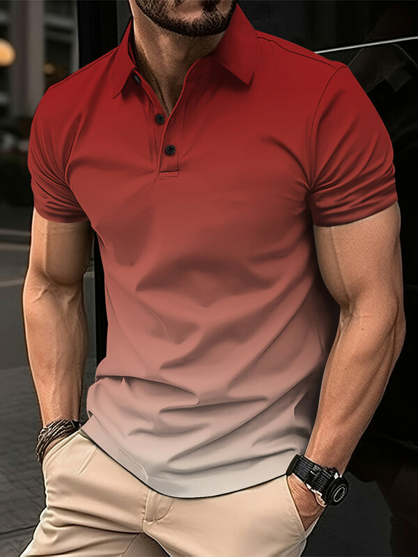 Camisa polo de manga curta masculina, top casual slim, roupa sólida, moda verão, roupa de homem
