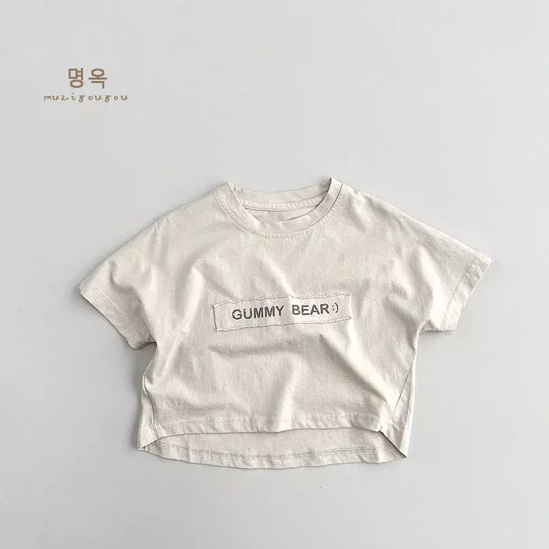Camiseta infantil de manga curta com letras estampadas, camiseta de algodão, blusa casual, roupas infantis, meninos e meninas, novo, verão, 2022