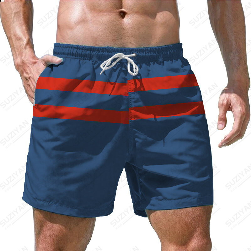 2023Summer New Men's Shorts Beach Pants Striped Star 3D Print Hawaiian Beach Style Large Men's Drawstring Home Basketball Shorts