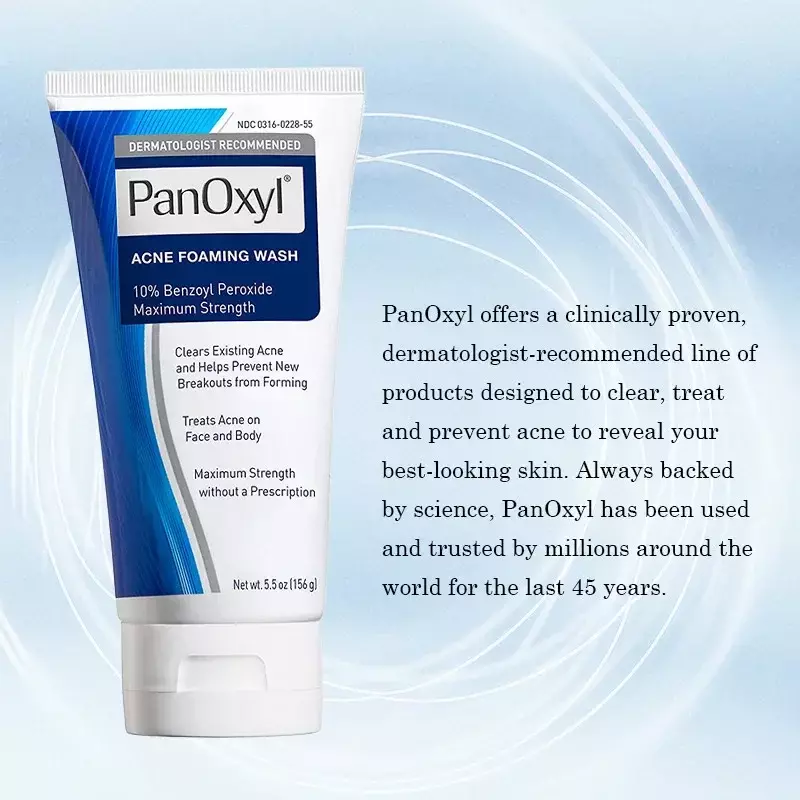Lavagem espumante facial suave Panoxyl, Peróxido de benzeno, Limpeza profunda, Hidratação, Controle de óleo, Poros encolhíveis, Limpador facial, 4%, 10%