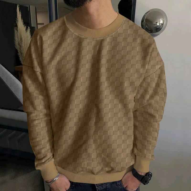 Мужской пуловер в шахматную клетку с длинным рукавом, свободная футболка с эластичными манжетами на весну и осень