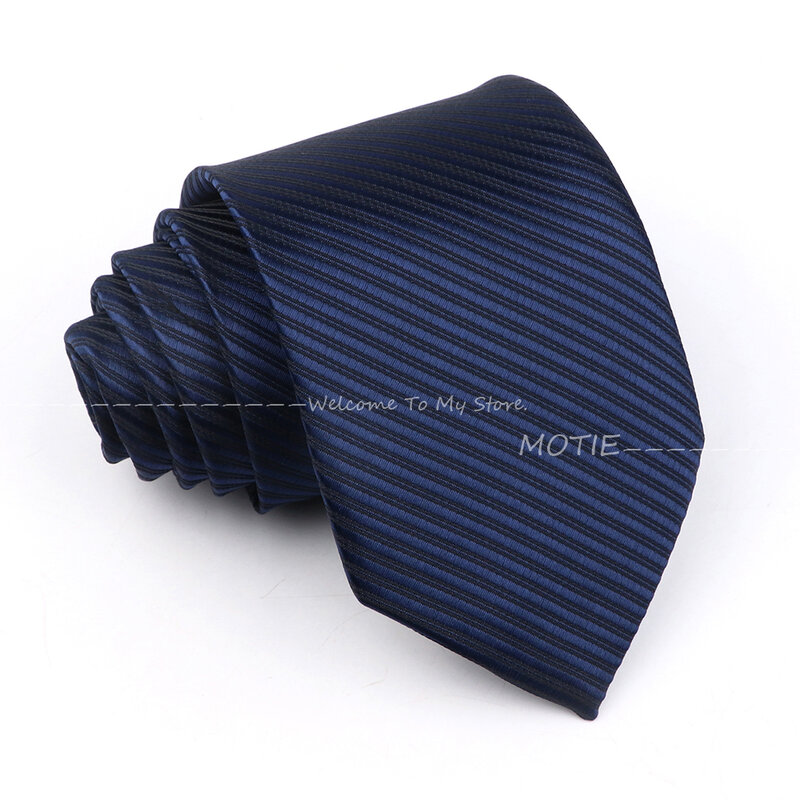 Desain baru warna Solid bergaris dasi hitam biru dasi poliester untuk pria bisnis pernikahan pakaian pesta kemeja setelan aksesoris hadiah