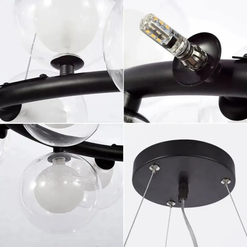 Pendant Light for Bedroom Living Room Kitchen Dining Table Bar Home Decor Modern LED Glass Lampshade Suspension Lamp Gold Black