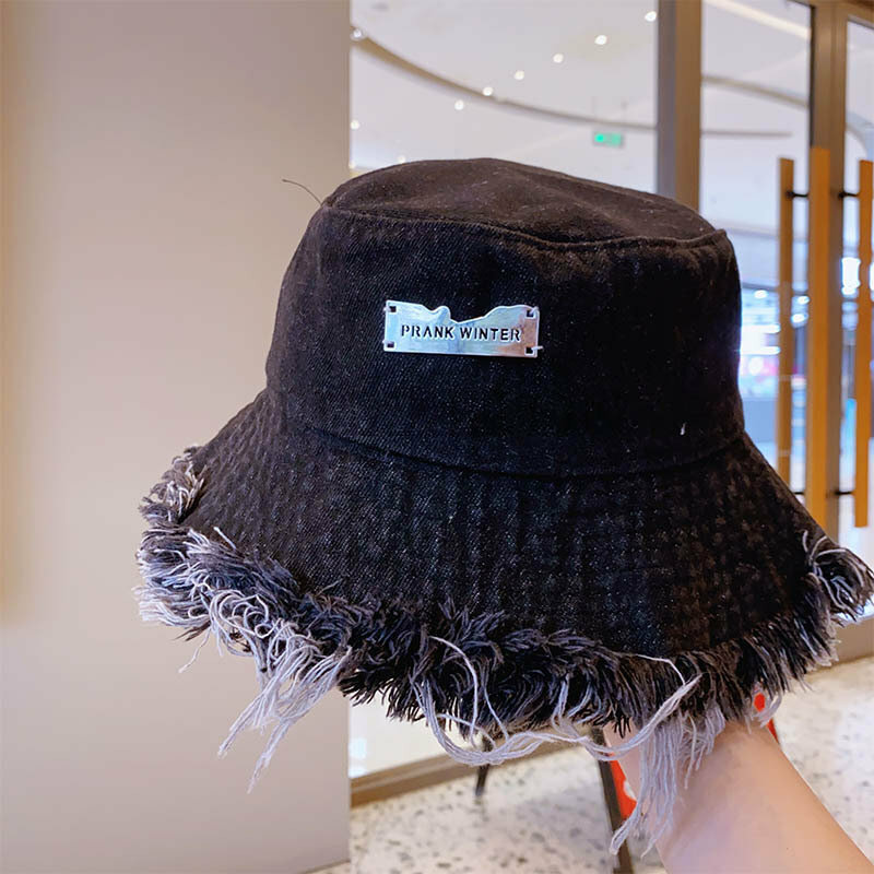 Sombreros de cubo de mezclilla lavados con borla Unisex, gorra de Panamá plegable de ala ancha, sombrero de pescador de playa al aire libre, moda de verano para mujer