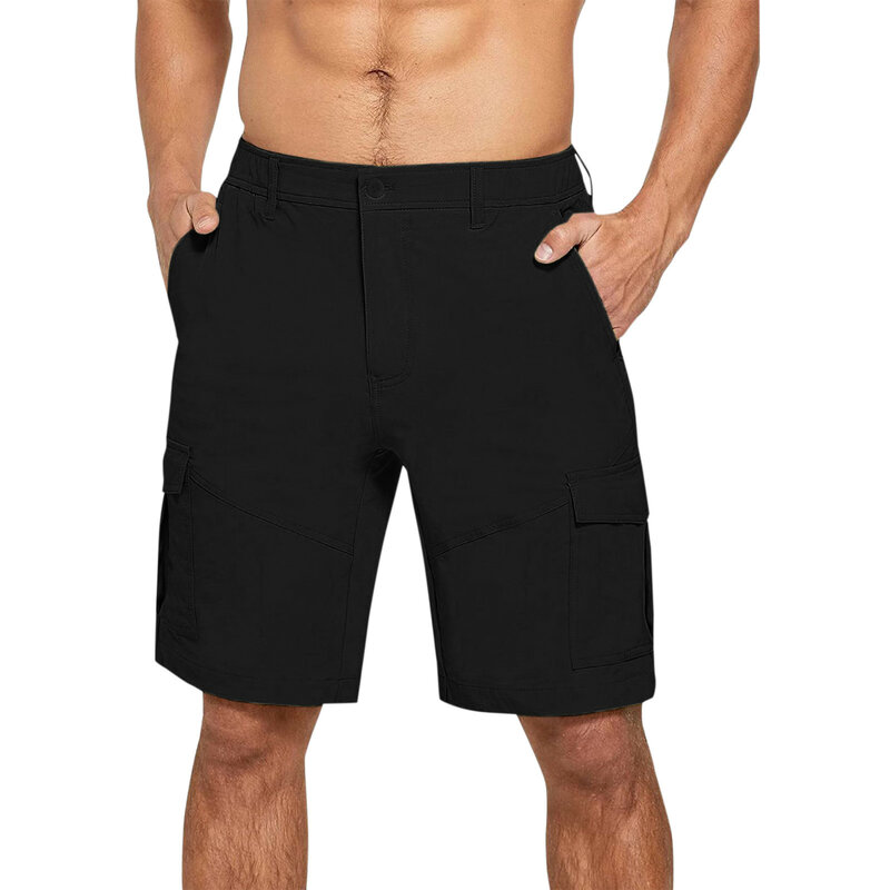 Calções de algodão multi-bolsos masculinos, roupa de trabalho ao ar livre, calça curta casual, calças respiráveis para caminhada, roupas de verão, 2024