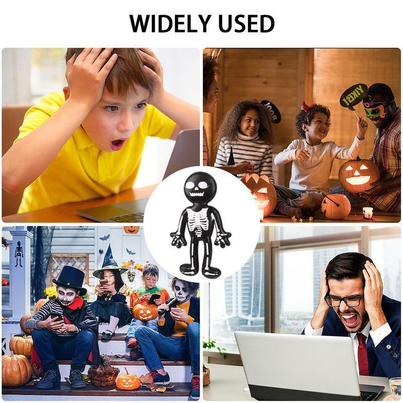 Mainan Fidget hitam melar lembut Skeleton Halloween mainan elastis penghilang stres mainan Remas aman pesta Halloween kebaikan