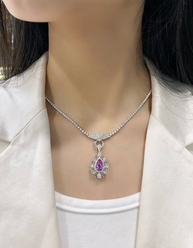 LUOWEND 18K ожерелье из белого золота роскошный дизайн настоящий натуральный розовый фиолетовый сапфировое кольцо из драгоценных камней кулон двойного назначения дизайн для женщин