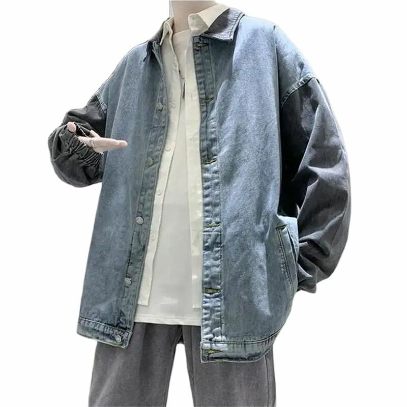 Куртка мужская джинсовая в стиле пэчворк, уличная одежда в стиле ретро, Повседневная Верхняя одежда для пар, в Корейском стиле, весна-осень