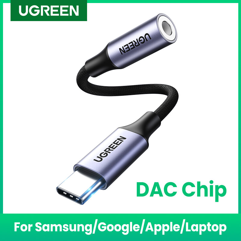 UGREEN USB Type C إلى 3.5 مللي متر لسامسونج غالاكسي سيارة سماعة ماك بوك DAC رقاقة سماعة محول USB C إلى 3.5 جاك Aux كابل USB C