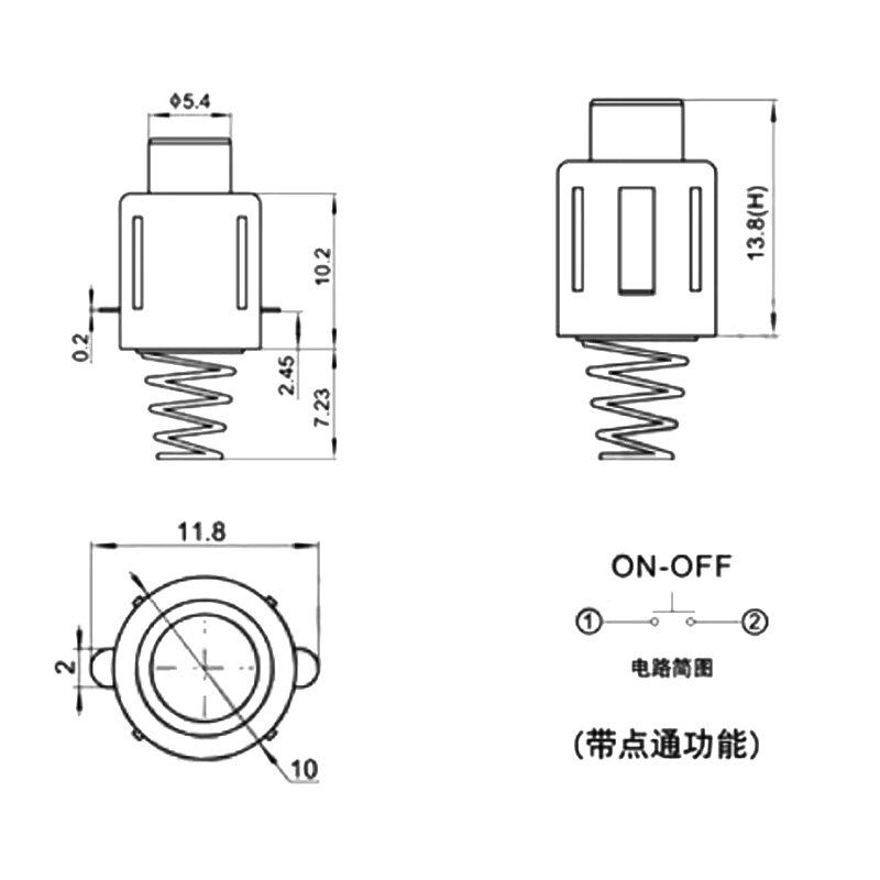 Joli de lampe de poche YT-1002-A bouton de lampe de poche avec ressort LED interrupteur à bouton