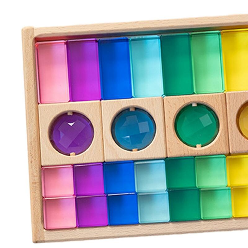 Acrylic Cubes Stacking Game, Acrylic Rainbow Building Blocks, Rainbow Acrylic Gemstone Cubes for Kids 3~6 Years