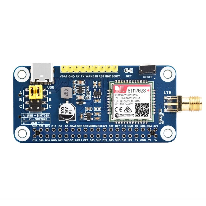 SIM7028 Wireless Communication Module NB-Iot Hat For Raspberry Pi, Supports Global Band Communication With Antenna
