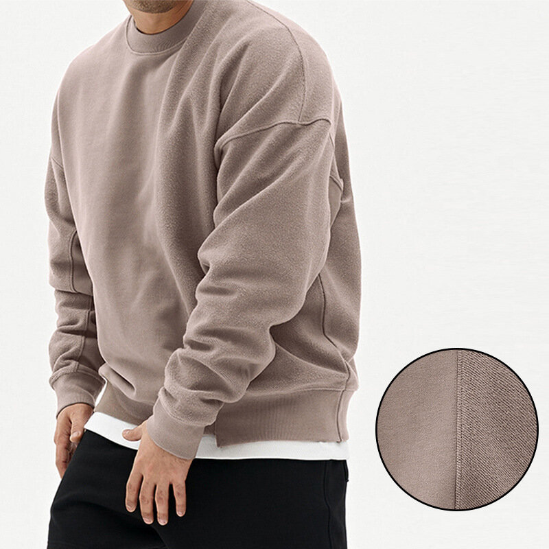Camisola masculina de manga comprida com gola redonda, casaco esportivo casual, monocromático, marca coreana da moda, primavera e outono, 2023
