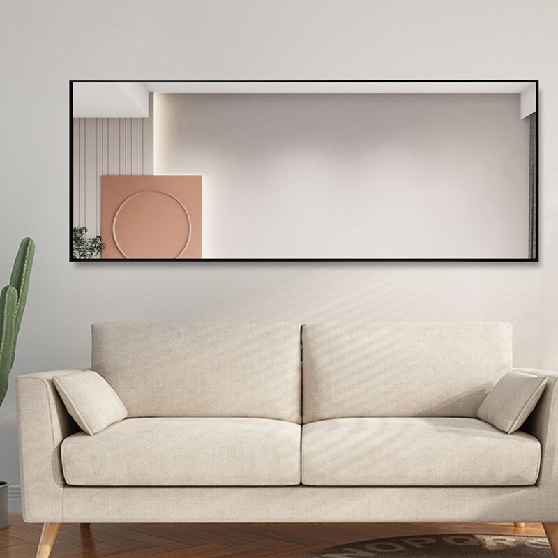 Kamerhoge Spiegels, Staand Hangend Of Tegen De Muur, Ijdelheid En Wandspiegels, Grote Spiegel Met Aluminium Frame, Zwart