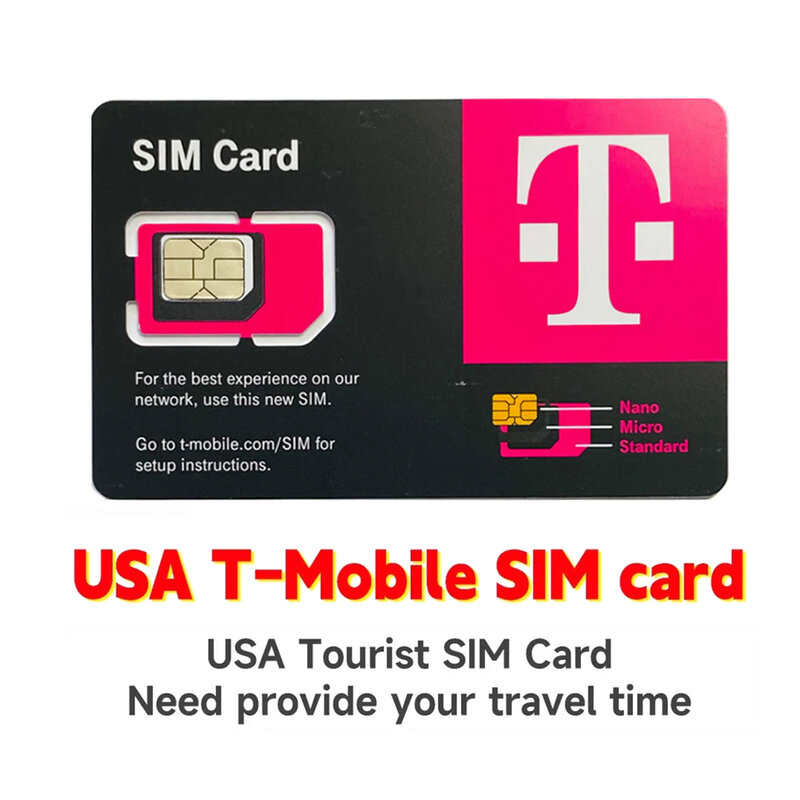 Tarjeta de teléfono móvil t-mobile prepago de EE. UU., llamada de datos ilimitada y SMS, tarjeta de datos de Internet 4G, tarjeta sim de EE. UU. Compatible con esim, 7-90 días