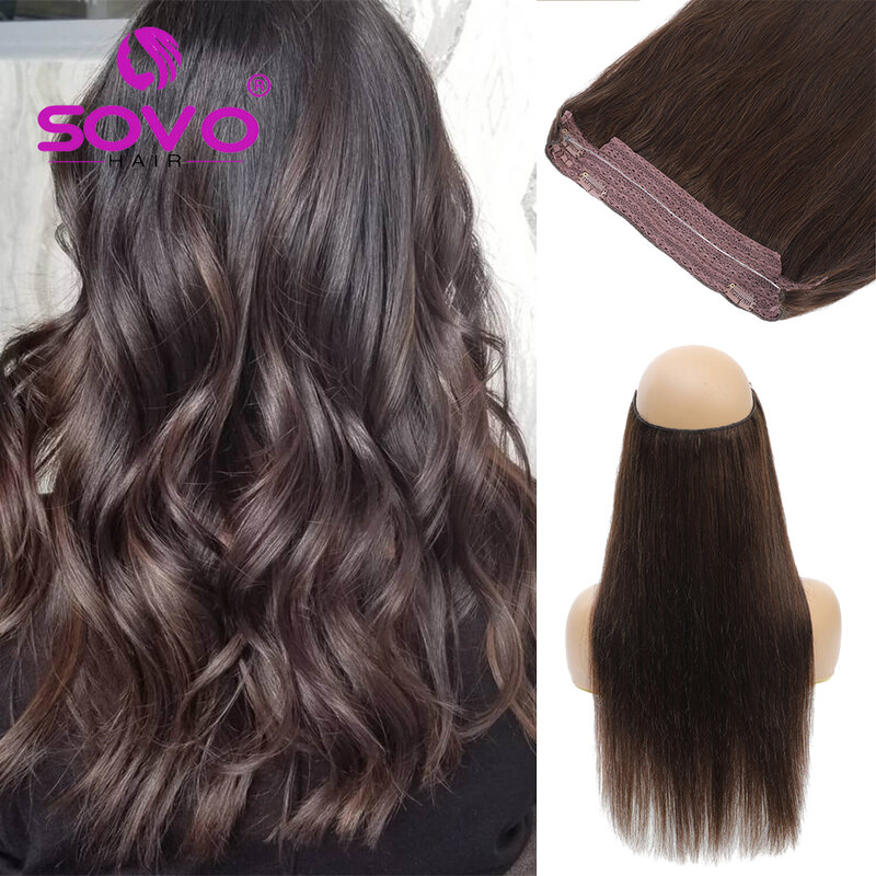 80G Halo Hair Extensions 100% ludzki włos 14"-28" Ukryty drut Klips w włosach Ombre Brown Color Human Remy Fish Line Hair Extension