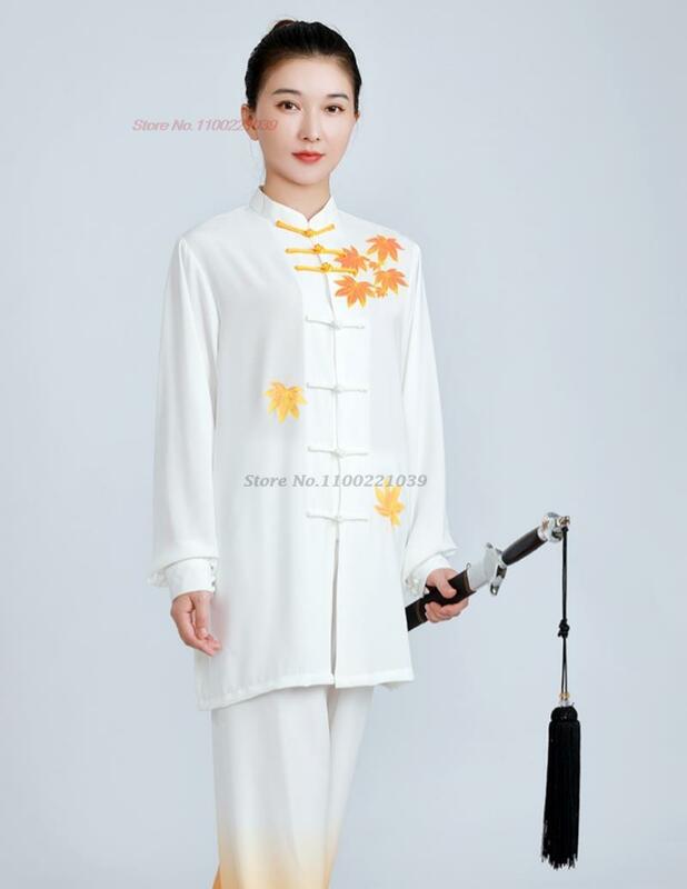 Uniforme chino de tai chi wushu, conjunto de kung fu, estampado de flores, práctica de taijiquan, artes marciales tradicionales, traje de ejercicio de wing chun, 2024
