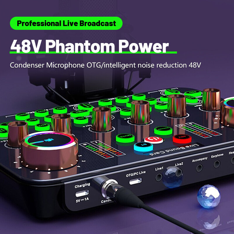 K600 Sound Card microfono Set 48V Phantom Power Mixer Audio dispositivo di cambio vocale per la registrazione dal vivo