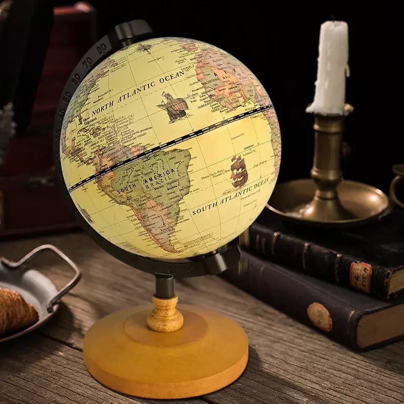 قاعدة خشبية كلاسيكية من عالم الكرة الأرضية باللغة الإنجليزية ، 22 ، للتعليم والتعليم ، والديكور المكتبي ، والأثاث