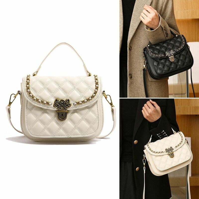 Tas tangan wanita PU Fashion sederhana serbaguna gaya logam gesper tas bahu tas Messenger yang dapat disesuaikan