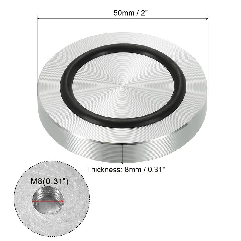 Disque circulaire en aluminium avec anneau en caoutchouc antidérapant, adaptateur supérieur en verre, plaque de coussretours pour pieds de table ronds, matériel M8, 40mm, 50mm, 60mm de diamètre, 4 pièces