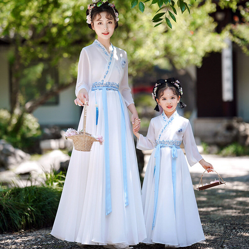 Abito tradizionale cinese Hanfu donna danza abiti da spettacolo Costume da fata ragazze principessa bambini festa Cosplay abbigliamento per genitori