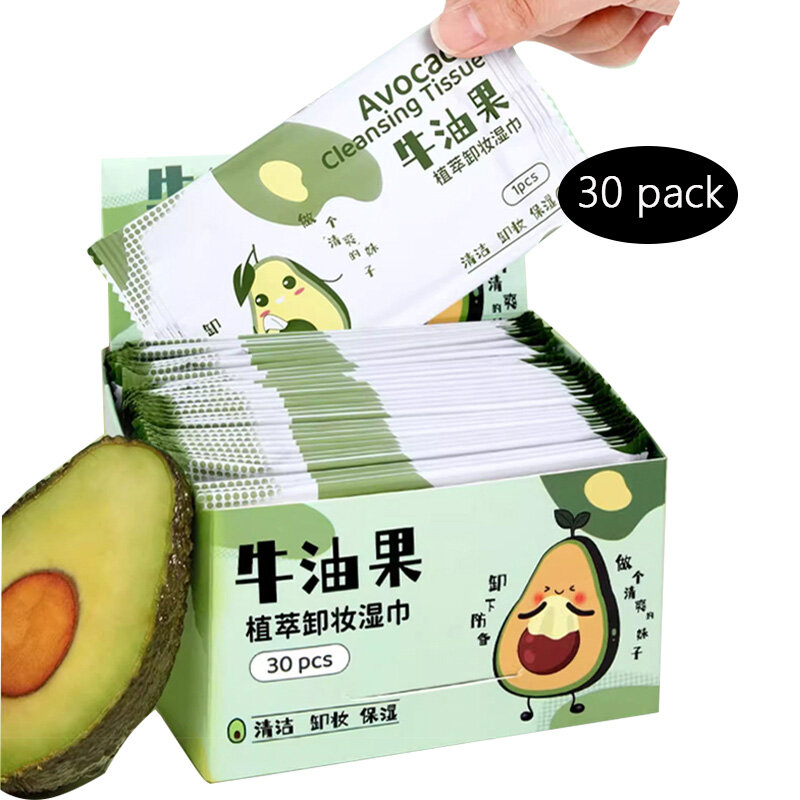 30pcs Portable Wipes-30 Pieces Disposable Cleansing Wipes Women's Makeup Remover Wipes Avocado Extract Makeup Remover Wipes