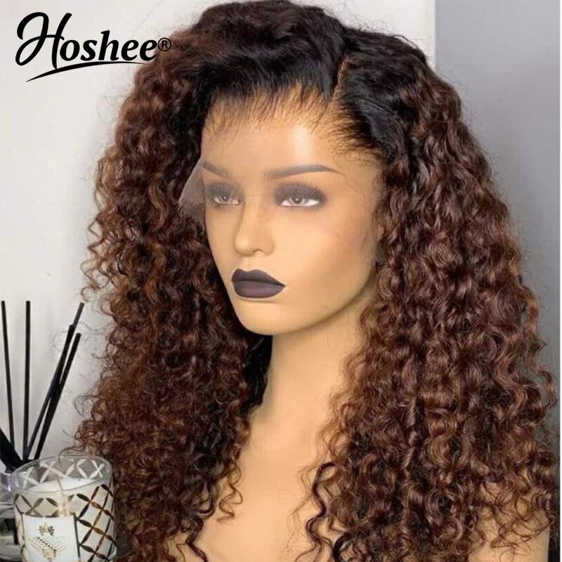 Perruque Lace Front Wig brésilienne naturelle, cheveux bouclés, blond miel ombré, brun, 13x4, pre-plucked, en vente, pour femmes africaines