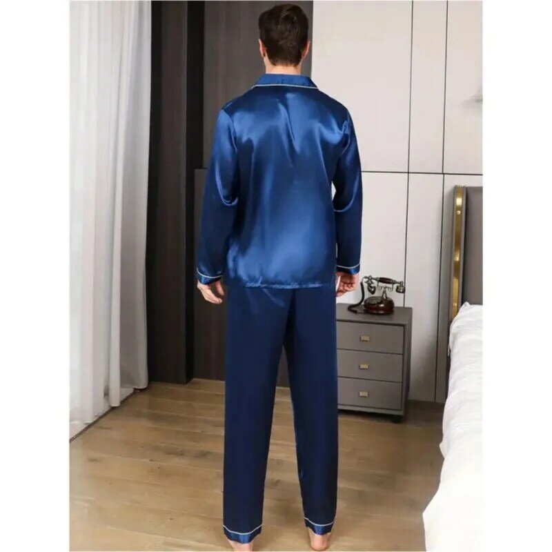 Men's Big Size Pajamas Set Silk Satin Sleepwear Shirt Long Short Sleeve Pijama Male Home Suit Loungewear Summer Winter Nightwear