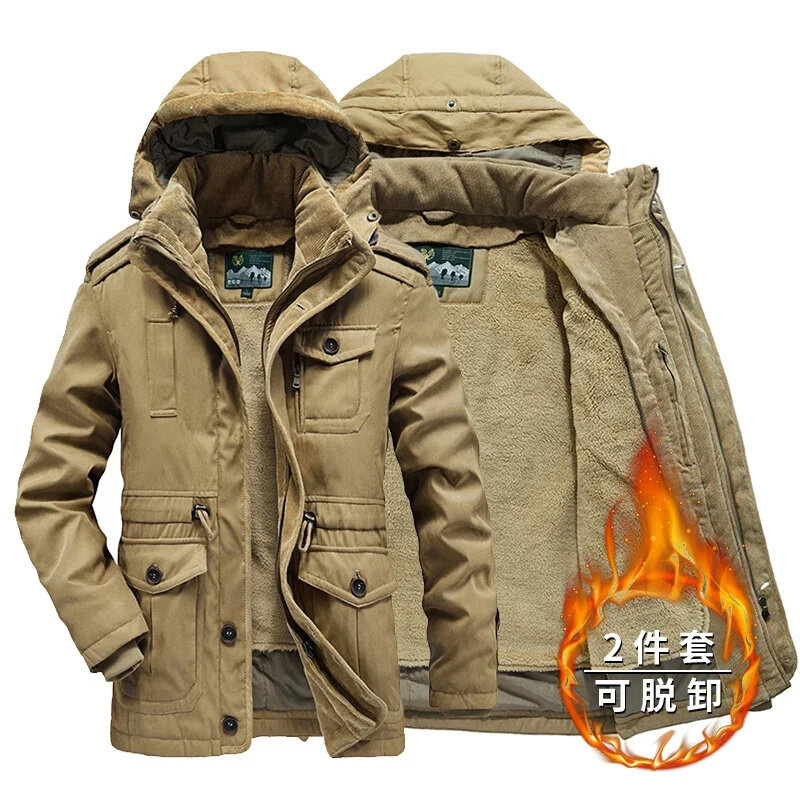 Inverno Fleece Warm parka giacca a vento spessa giacche di alta qualità moda uomo fodera staccabile con cappuccio Casual militare