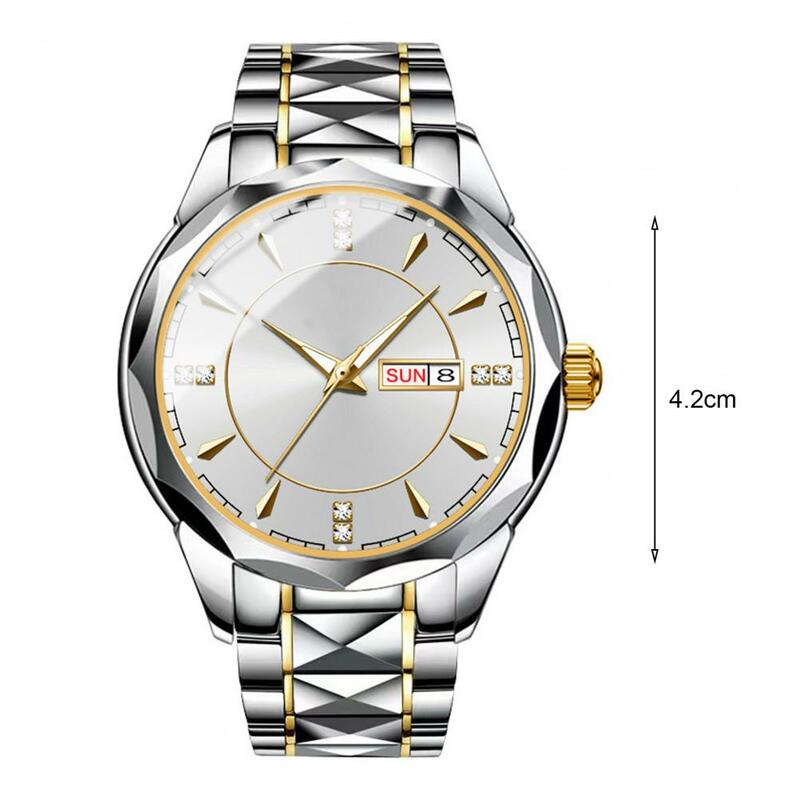 Relógio de quartzo do movimento masculino com strass data, tempo exato, banda de aço inoxidável, luxo