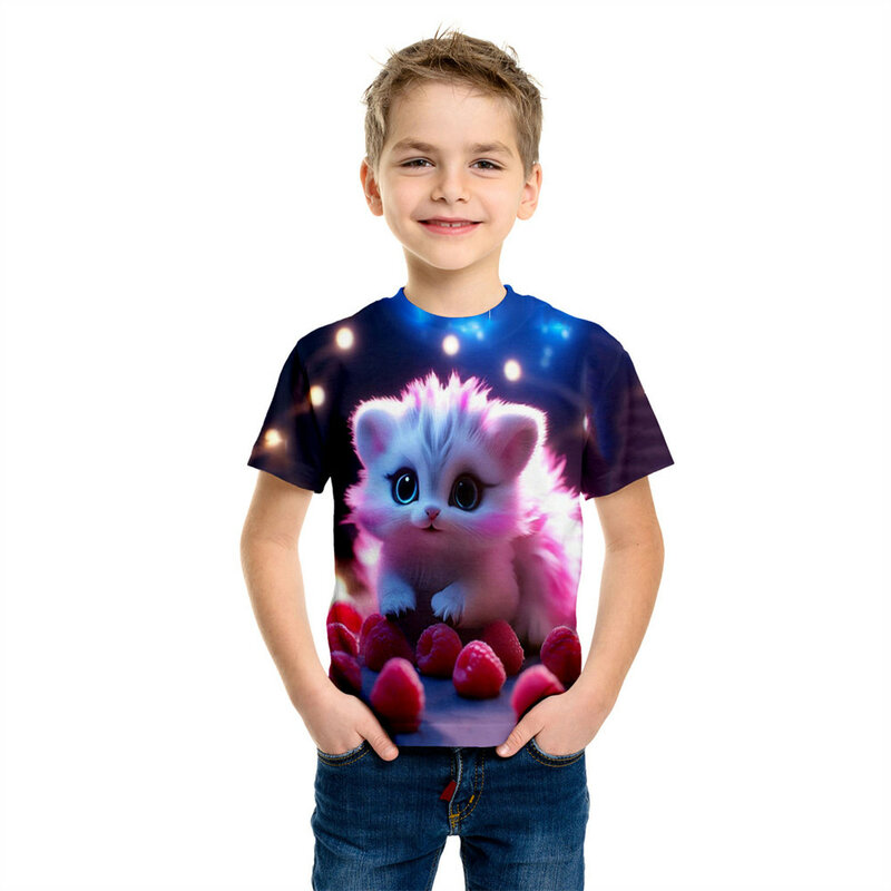 T-Shirt à Manches Courtes et Col Rond pour Enfant Garçon et Fille, Vêtement d'Été à la Mode, avec Imprimé de Dessin Animé
