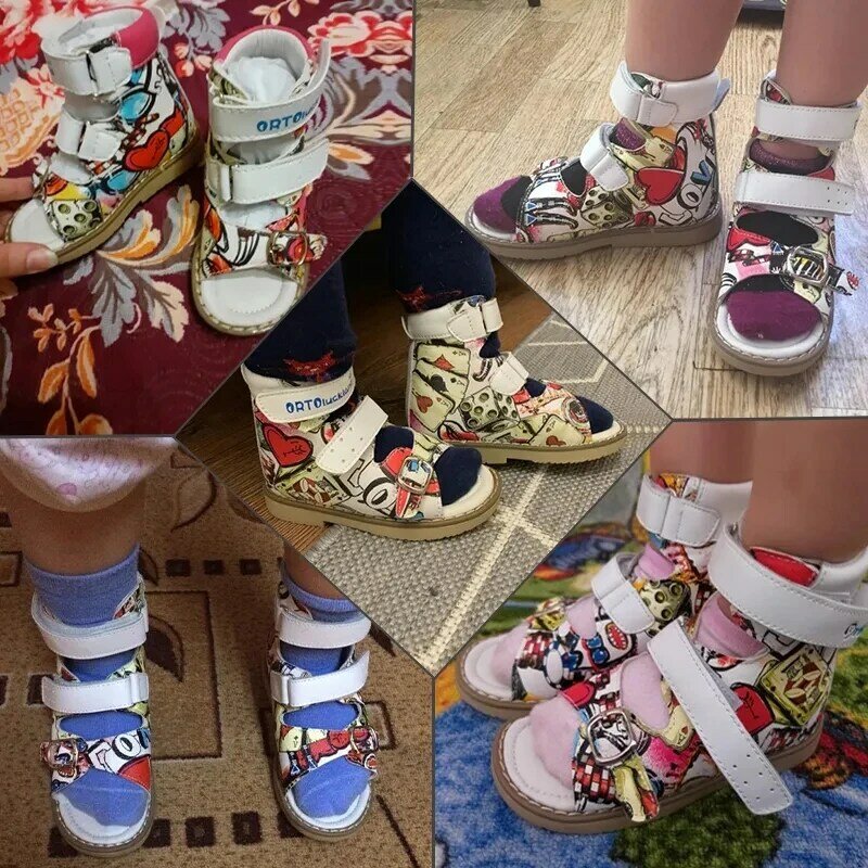 Sapatos de couro para crianças, sandálias infantis, calçados infantis, meninos, meninas, ortopédicos, verão, tamanho 22 a 32