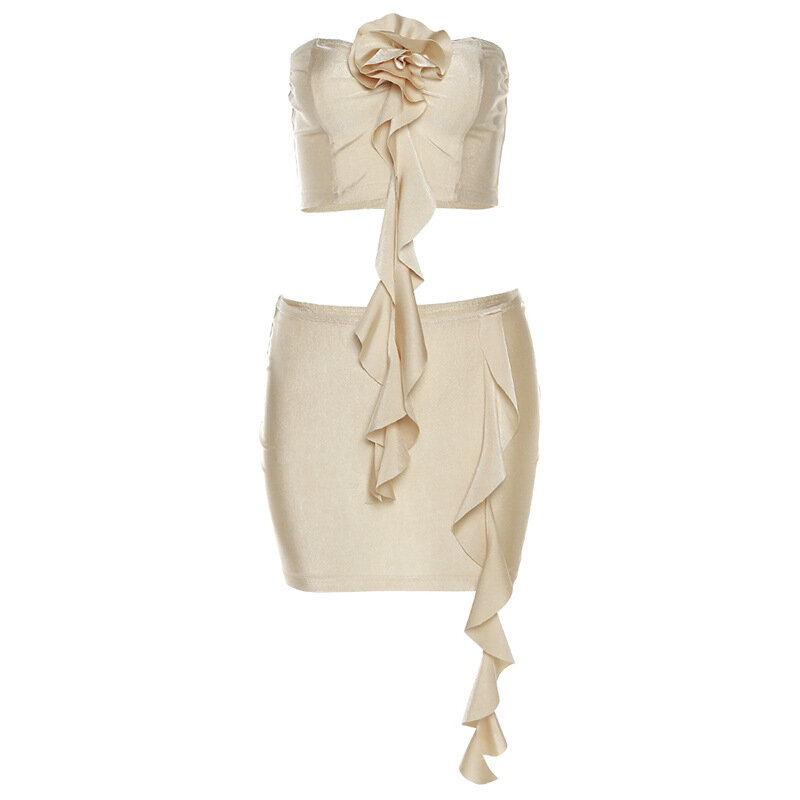 2-częściowa krótka damska sukienka na studniówkę Top bez ramiączek letnia suknia wieczorowa kwiatowa plażowa spódnica wakacyjna codzienna w stylu Streetwear