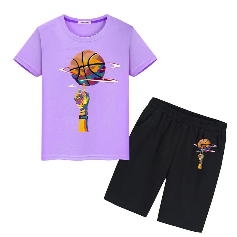 Basket stampa estate 100% cotone t-shirt set sportivi Cute Tees magliette Kawaii top + pantaloncini kid holiday gift ragazzi ragazze vestiti