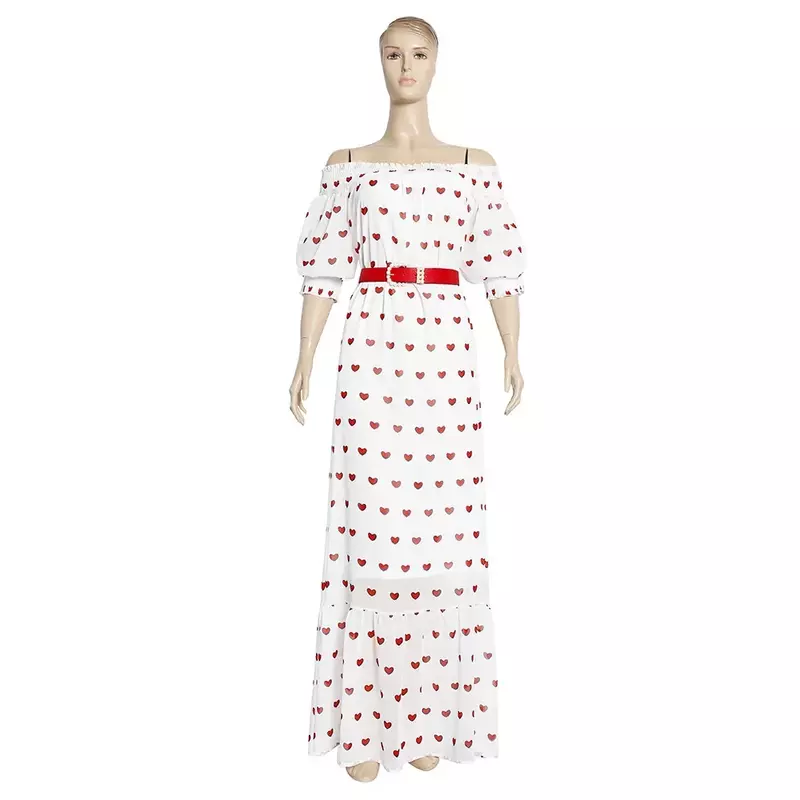 Vestido feminino de chiffon com ombro único, saia branca longa, tipo coração de amor, plus size, verão, 321