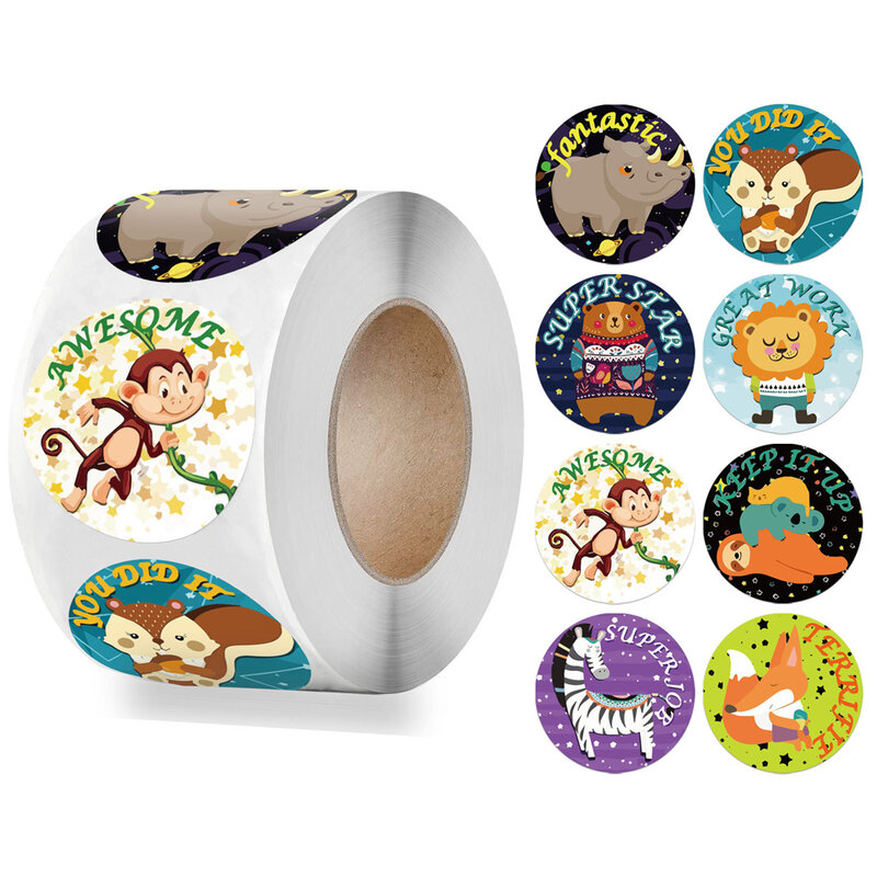 50-500 Stuks Dieren Cartoon Stickers Voor Kinderen Speelgoed Label School Leraar Beloning Sticker 1Inch Patroon Motiverende Sticker