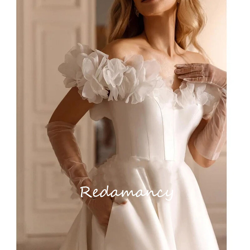 Redamancy-Vestidos De novia clásicos y exquisitos, ropa De novia De satén, línea A, para fiesta Formal, De lujo, 2024