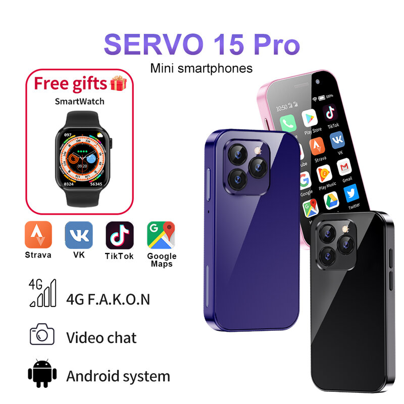 핫 세일 SERVO 15PRO 4G 미니 스마트폰 플래그십 모델, 얼굴 잠금 해제, OTG 전송, 소형 휴대폰 선물, 16GB, 32GB, 64GB, 2SIM