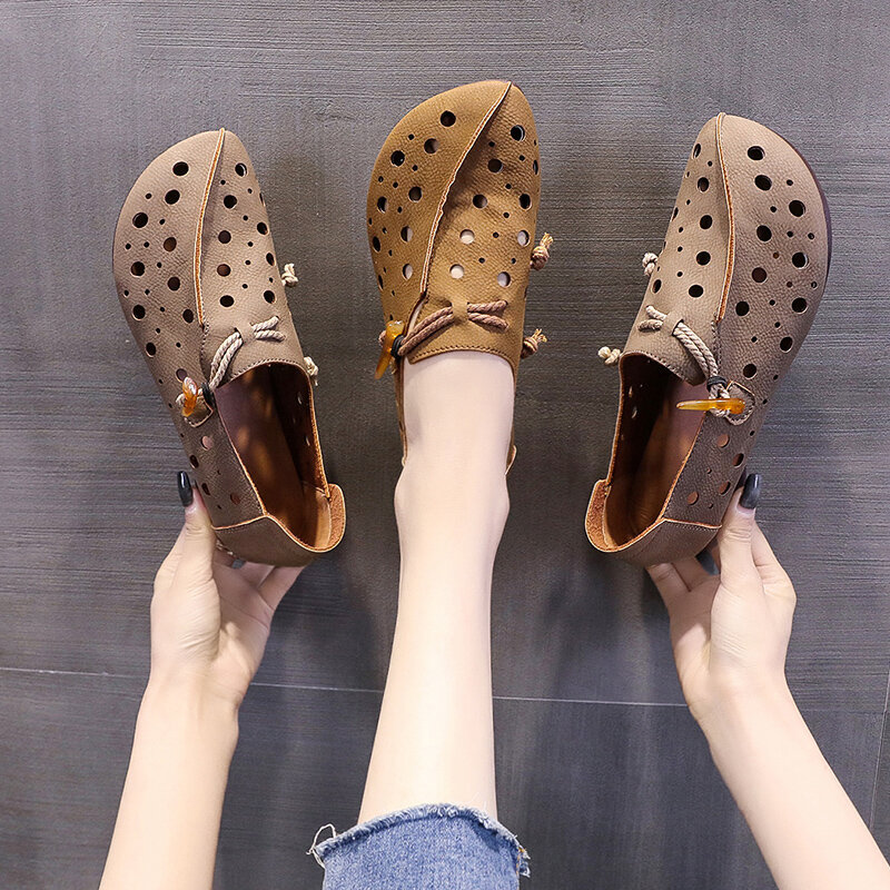 Ladies Flat Loafers Soft Fashion Casual Shoes Spring And Autumn New Hollow Lace Up Women's Shoes Moccasin Boat Shoes
