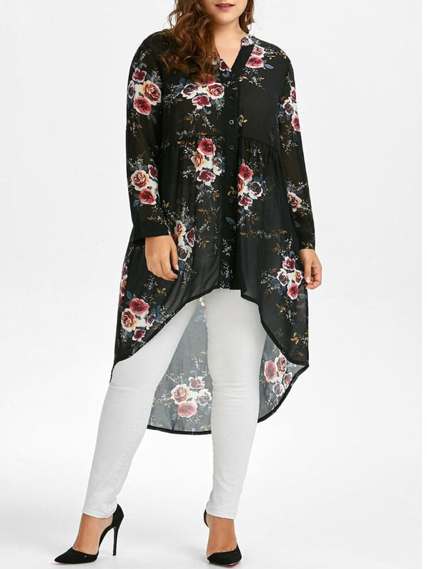 Vestido camisero de gasa con estampado para mujer, manga larga, transparente, talla grande, corte A, botones irregulares, cuello en V, bohemio, 2022