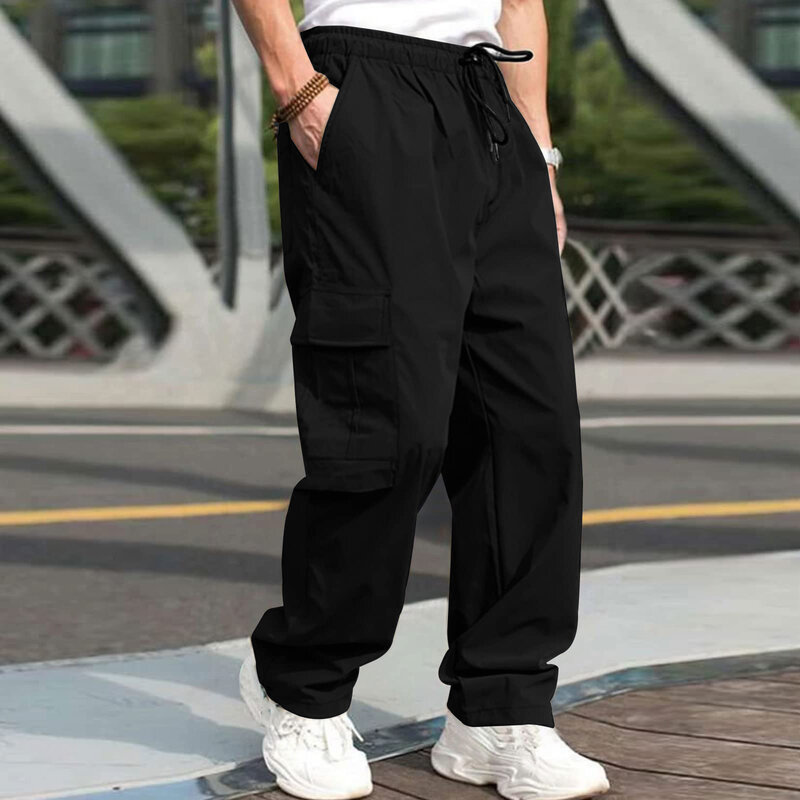 Multi-pocket Loose Overalls Men's Outdoor Sports Jogging Military Tactical Pants Elastic Waist Casual Work Trousers Large Size