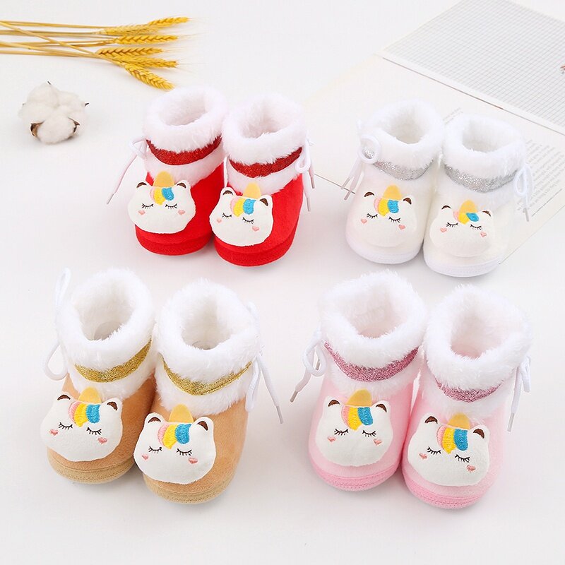 Newborn Baby Boots Shoes Cute Cartoon Boy Girl Toddler Winter Plush Snow Booties Warm Infant Crib Shoes