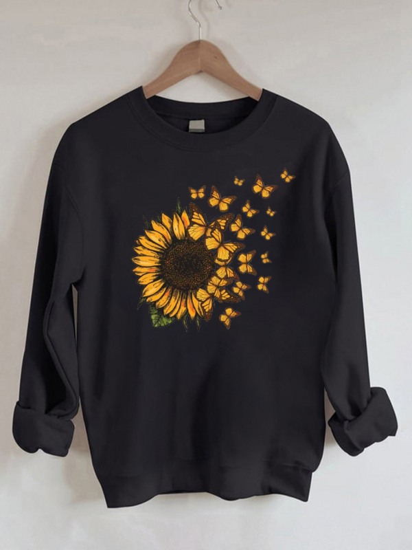Sunflower Butterfly Sweatshirt Harajuku ukuran besar, pakaian jalanan kasual lengan panjang longgar musim gugur