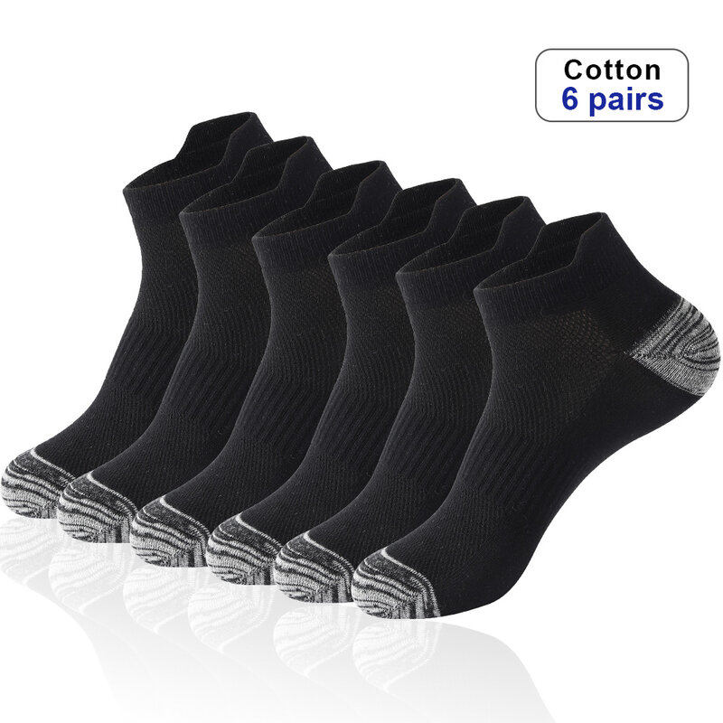 6 Pairs High Quality Men Ankle Socks Breathable Cotton Sports Socks Mesh Casual Athletic Summer Thin Cut Short Sokken Size 38-48