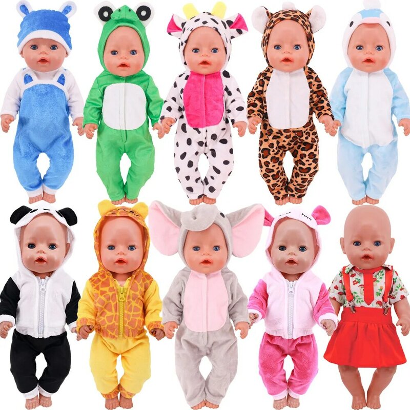 코끼리 원피스 수트 동물 모양 봉제 옷, 18 인치 미국 및 43 cm 아기 신생아 인형 옷, 우리 세대 장난감