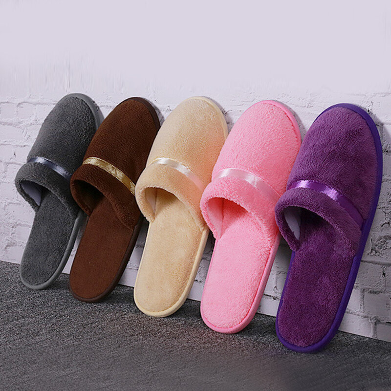 Disposable Slippers Hotel Guest Indoor Slippers High Quality Solid Color Slippers Coral Fleece Soft Home Slipper For Men Women