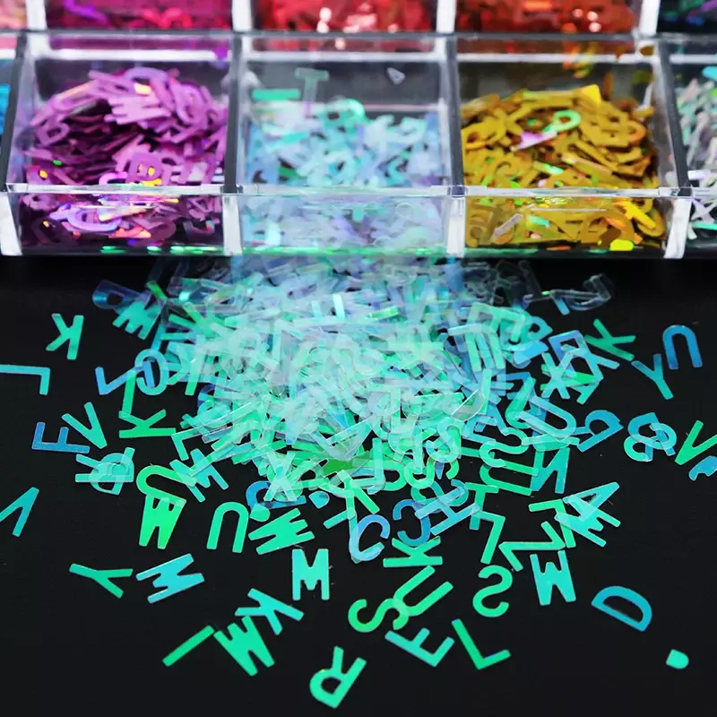 Holographic ตัวอักษรเลื่อมเรซิ่นฟิลเลอร์อีพ็อกซี่เรซิ่นบรรจุหัตถกรรมวัสดุ Iridescent Glitter Flakes เครื่องประดับทำอุปกรณ์